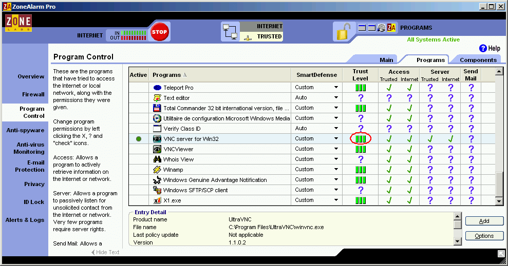 VNC et ZoneAlarm